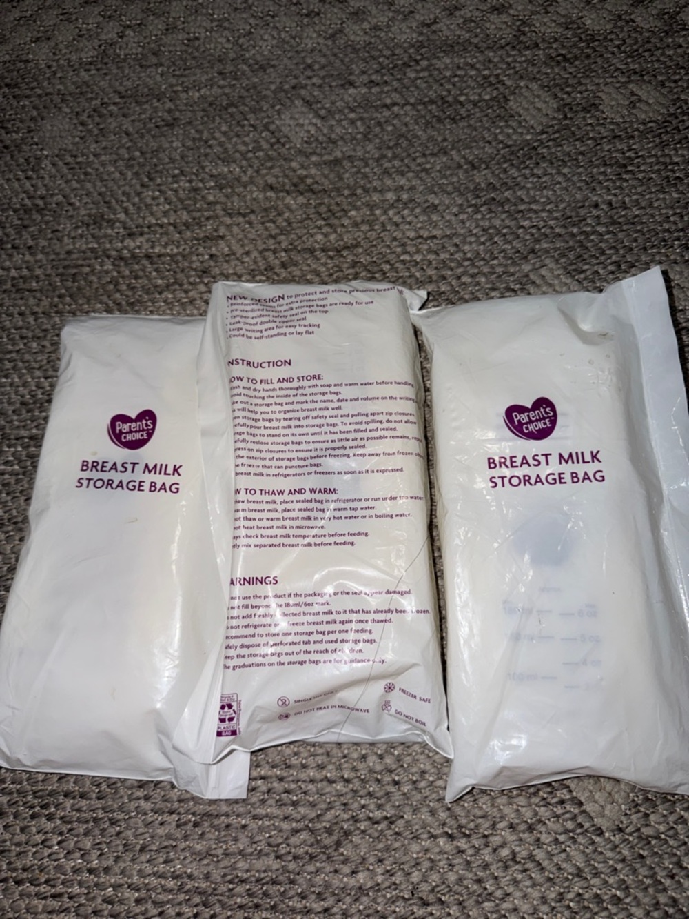 Parent's Choice Breast Milk Storage Bags -  (3 Pack) 50 in each bag. 150 total